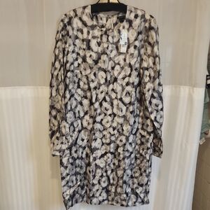 Theory Monochrome Floral Long Sleeve Dress